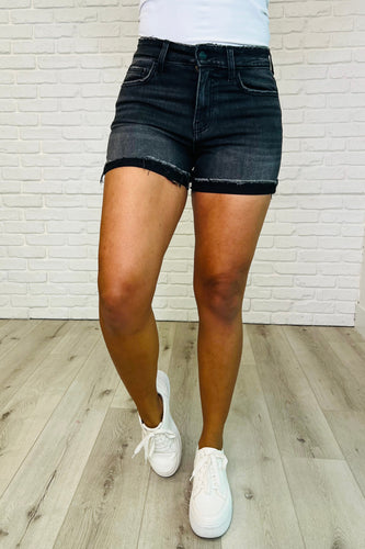 Sunset Stroll Distressed Hem Shorts in Washed Black