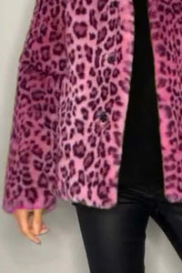 Leopard Furry Collared Neck Long Sleeve Coat