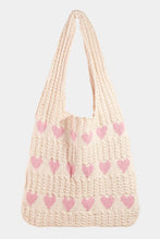 Load image into Gallery viewer, Contrast Heart Crochet Tote Bag