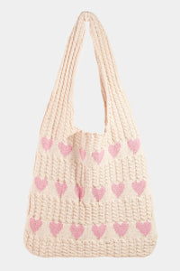 Contrast Heart Crochet Tote Bag