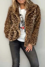 Load image into Gallery viewer, Leopard Furry Collared Neck Long Sleeve Coat