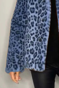 Leopard Furry Collared Neck Long Sleeve Coat