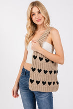 Load image into Gallery viewer, Contrast Heart Crochet Tote Bag