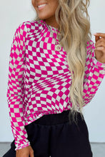 Load image into Gallery viewer, Checkered Mock Neck Long Sleeve Blouse