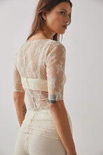 Load image into Gallery viewer, Lace Round Neck Half Sleeve Sheer Blouse