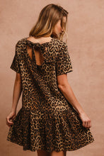 Load image into Gallery viewer, Tie Back Leopard Round Neck Short Sleeve Dress