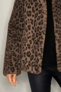 Leopard Furry Collared Neck Long Sleeve Coat