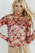 Load image into Gallery viewer, Floral Mock Neck Long Sleeve Sheer Top