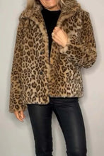 Load image into Gallery viewer, Leopard Furry Collared Neck Long Sleeve Coat