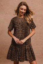 Load image into Gallery viewer, Tie Back Leopard Round Neck Short Sleeve Dress