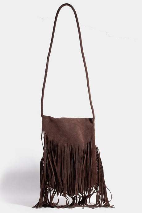 Faux Suede Fringe Rectangle Crossbody Bag