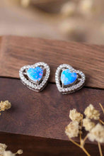 Load image into Gallery viewer, 925 Sterling Silver Opal Heart Stud Earrings