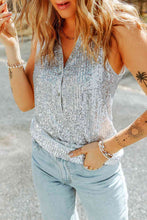 Load image into Gallery viewer, Sequin Button Front V-Neck Tank