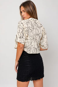 Abstract Print Lapel Collar Cropped Shirt