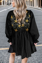 Load image into Gallery viewer, Star Sequin Round Neck Flounce Sleeve Mini Dress