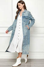 Load image into Gallery viewer, Veveret Full Size Distressed Raw Hem Pearl Detail Button Up Jacket