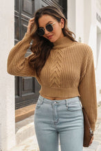 Load image into Gallery viewer, Olivia Cropped Mock Neck Cable-Knit Pullover Sweater