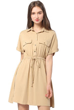 Load image into Gallery viewer, Half Button Drawstring Waist Short Sleeve Shirt Dress