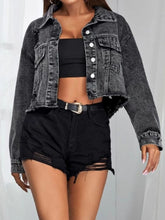 Load image into Gallery viewer, Collared Neck Dropped Shoulder Button-Down Denim Jacket