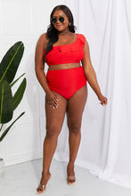 Load image into Gallery viewer, Seaside Romance Ruffle One-Shoulder Bikini in Red