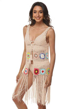 Load image into Gallery viewer, Openwork Fringe Detail Embroidery Sleeveless Cover-Up
