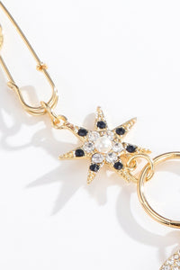 Rhinestone Star and Moon Paperclip Chain Necklace