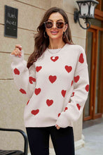 Load image into Gallery viewer, Woven Right Heart Pattern Lantern Sleeve Round Neck Tunic Sweater