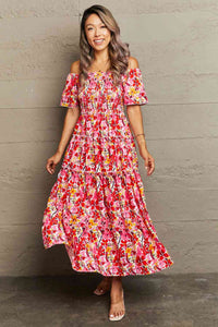 Debra Floral Off-Shoulder Frill Trim Maxi Dress