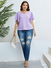 Load image into Gallery viewer, Textured Round Neck Flutter Sleeve Blouse