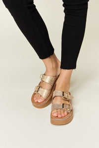 Link Rhinestone Buckled Wedge Sandals