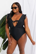 Load image into Gallery viewer, Swim Seashell Ruffle Sleeve One-Piece in Black