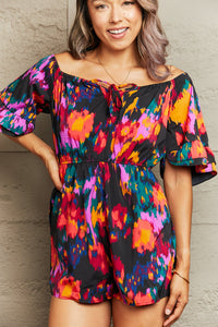 Cascading Colors Printed Tied Flounce Sleeve Romper
