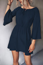 Load image into Gallery viewer, Tie Neck Flare Sleeve Mini Dress