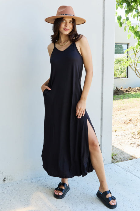 Good Energy Cami Side Slit Maxi Dress in Black