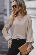 Load image into Gallery viewer, Kristina Pleated Lantern Sleeve V-Neck Blouse