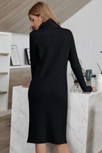 Load image into Gallery viewer, Ribbed Turtle Neck Long Sleeve Sweater Dress