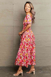 Debra Floral Off-Shoulder Frill Trim Maxi Dress