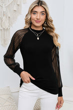 Load image into Gallery viewer, Round Neck Semi-Sheer Sleeve Blouse