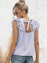 Load image into Gallery viewer, Round Neck Tied Open Back Flutter Sleeve Top