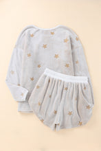 Load image into Gallery viewer, Star Bright Round Neck Dropped Shoulder Star Print Top and Shorts Lounge Set