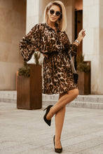 Load image into Gallery viewer, Leopard Buttoned Balloon Sleeve Dress