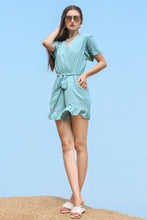 Load image into Gallery viewer, Ruffle Trim Belted Surplice Flutter Sleeve Romper