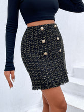 Load image into Gallery viewer, Plaid Double-Breasted Fringe Hem Skirt