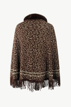 Load image into Gallery viewer, Leopard Faux Fur Trim Fringe Hem Poncho