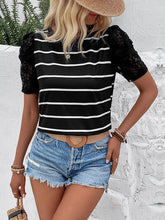 Load image into Gallery viewer, Striped Lace Detail Short Sleeve T-Shirt