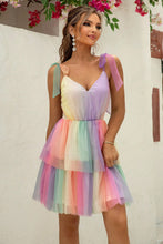 Load image into Gallery viewer, Over the Rainbow Gradient Tie-Shoulder Layered Dress