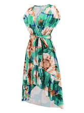 Load image into Gallery viewer, Christa Ruffled Tied Floral Surplice Dress