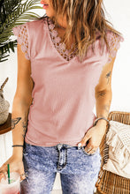 Load image into Gallery viewer, Lace Trim V-Neck Capped Sleeve Top