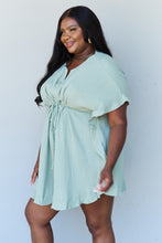 Load image into Gallery viewer, Out Of Time Ruffle Hem Dress with Drawstring Waistband in Light Sage
