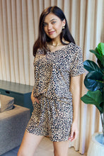Load image into Gallery viewer, Leopard V-Neck Top and Drawstring Shorts Lounge Set